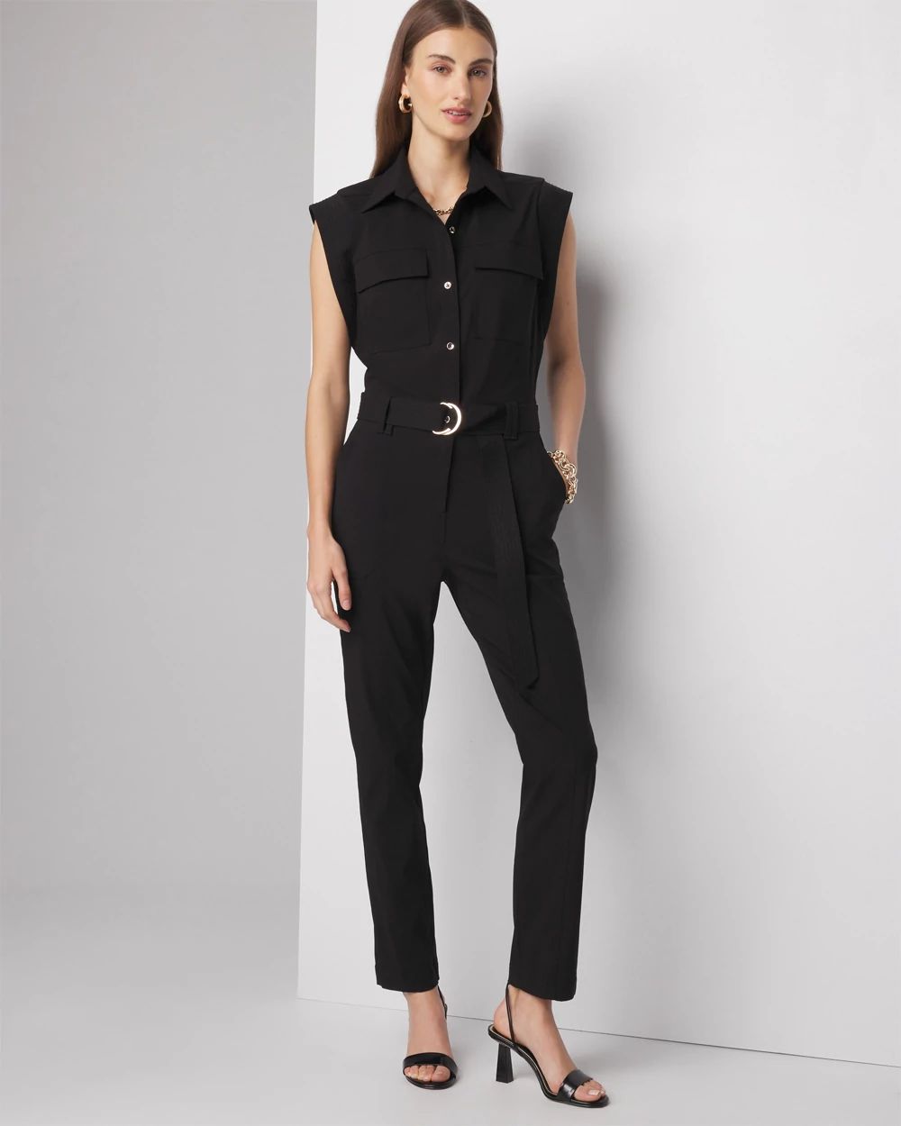 Utility black jumpsuit top